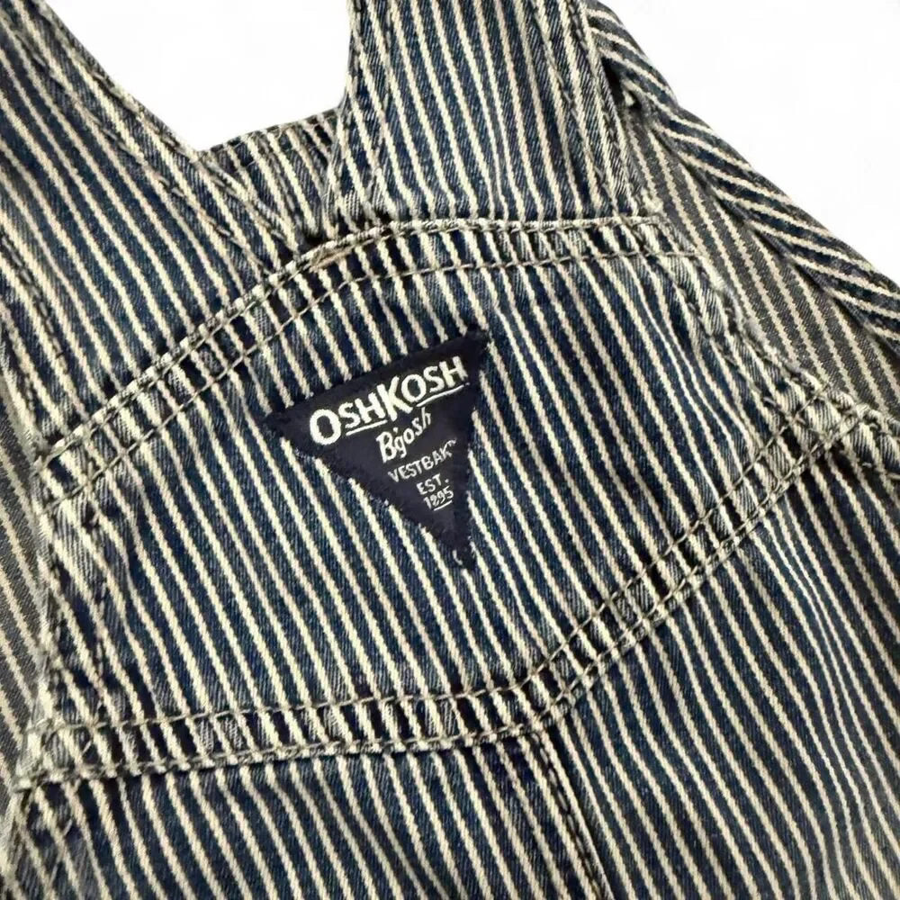 OshKosh B'gosh vintage railroad distressed striped denim overalls Size 24 months